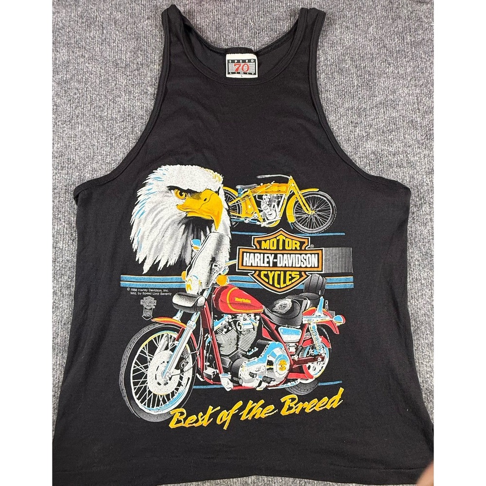 Vtg 1988  Speed Limit 70 HARLEY T-Shirt Tank Top Sleeveless Sz LARGE